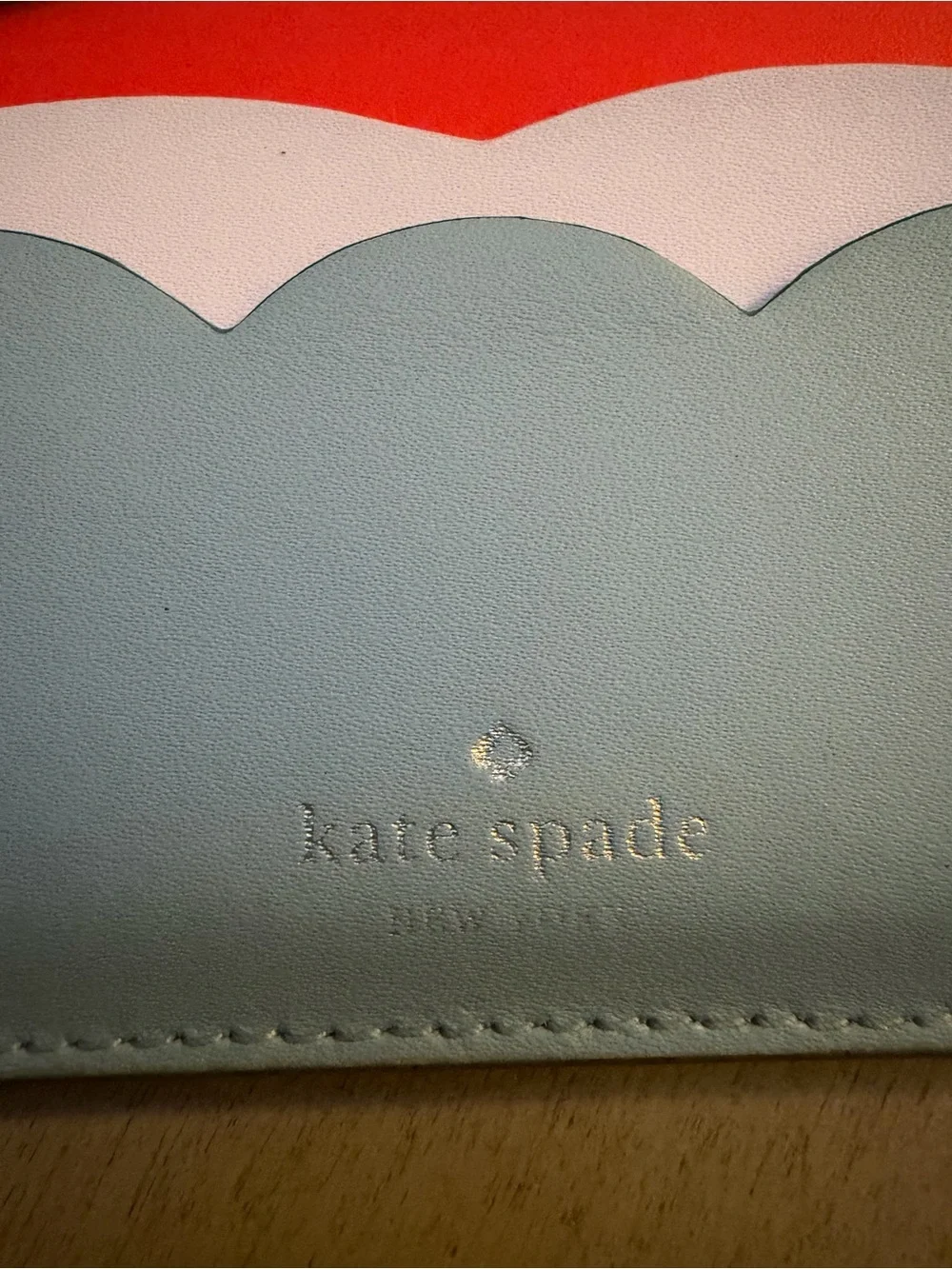 Kate Spade scallop colorblock cardholder - light blue, white & coral